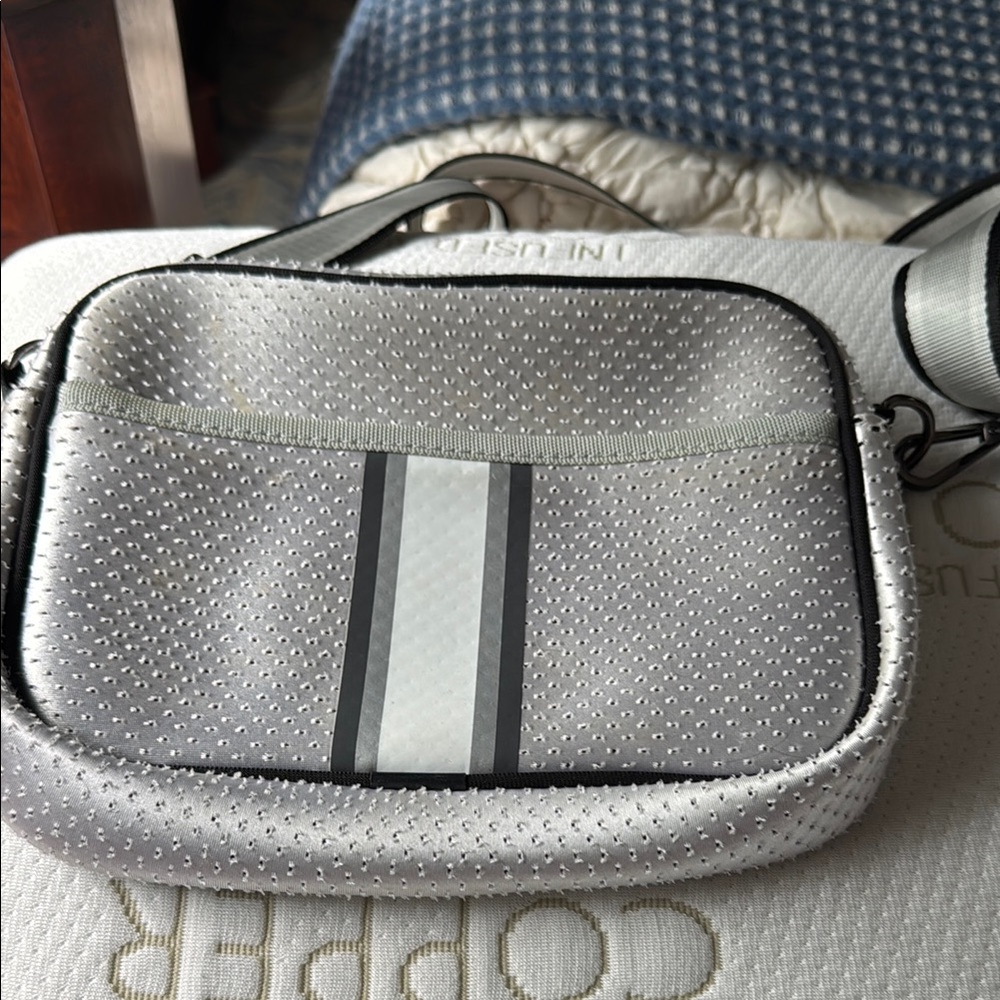 HAUTE SHORE Gray Crossbody Bag with Perforated Texture